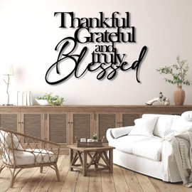 Metal Bible Verses Wall Decor-Thankful,Grateful & Truly Blessed Metal Wall Decor, Christian Metal Wall Art, Thankful,Grateful & Truly Blessed Metal Wall Sign, Living Room Office Wall Art (41"x 29"|