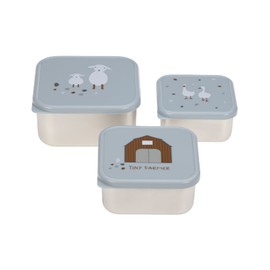 LÄSSIG Snack Box Set of 3 Stainless Steel Tiny Farmer Blue