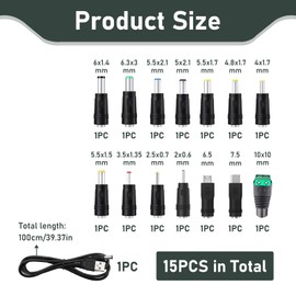 14 in 1 Stromkabel USB auf DC 5 V, DC-AC 5,5 x 2,1 mm Konverter Universal für Laptop Telefon Tablet Lenovo HP Dell ASUS Acer Ladezubehör