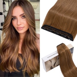 S-noilite Clip-In Real Hair Extensions, Light Brown, Real Human Hair, 1 Piece, 5 Clips, 40 cm (45 g)