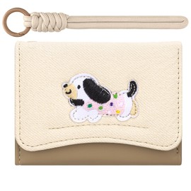 YINHEXI Cute Dog Wallet for Women Small RFID Blocking Keychain Wallet, Trifold PU Leather Card Holder with ID Window (Tri-fold, Brown Dog)
