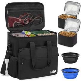 LASUK Dog Travel Bag, Airline Approved Tote Organizer, Travel Dog Backpack with Multi-Function Pockets for Dog Stuff & Pet Supplies Travel Essentials，Black with Bowl(BLUE&BLACK)