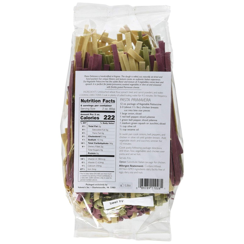 Pasta Deliziosa! Handcrafted Pasta, Vegetable Fettuccine, 12 Ounce
