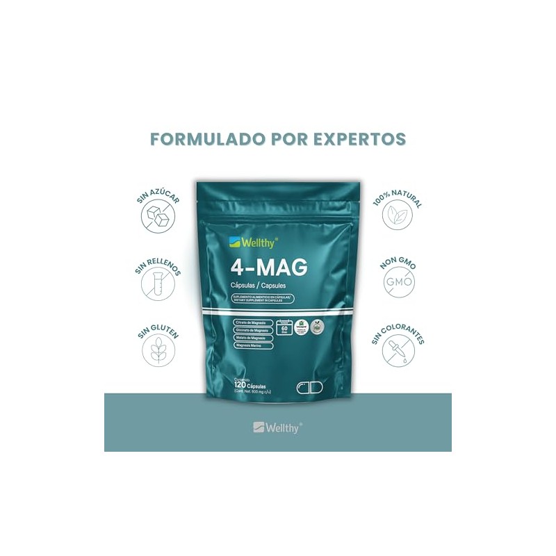 Wellthy 4-MAG Magnesio Complex 120 Cápsulas. Equivalente a 360mg de