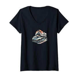 Womens Supra car anime girl V-Neck T-Shirt