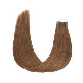 Paruks Human Hair Tape-in Extensions, Set of 10, Straight, Long, Light Brown, Hair, Easy to Apply, Heat Resistant Extension, Beauty Salon Tape-in Extension, 23.6 in (60 cm), 6#