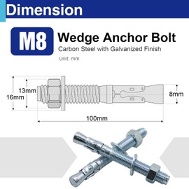 Usdrwam 10Pcs 5/16" × 3-1/8" Concrete Anchor Bolts, Zinc Plated Carbon Steel Wedge Anchors for Cement, Brick, and Masonry
