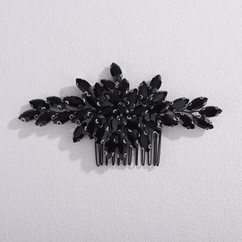 Teyglen Gothic Black Rhinestone Crystal Hair Comb Bridal Flower Hair Comb Full Rhinestone Headpiece for Bride Wedding Costume Hair Accessories for Women(Black)