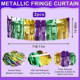 2 Pack Mardi Gras Metallic Fringe Table Skirts,Metallic Foil Fringe Curtains Tinsel Foil Fringe Curtains Photo Booth Props Backdrop Door Wall for Carnival St. Patricks Day Bunting Party Decoration