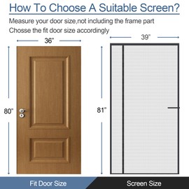 Upgraded Magnetic Screen Door Thicker 255g/㎡ Fiberglass Mesh,Reversible Left Right Side Opening,Fit Door Size 36 x 80 Inch,Retractable Door Screen Magnetic Closure,Door Curtain for Single Front Door