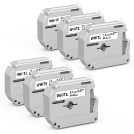 6-Pack M-K231 Label Tape 12mm 0.47 White Replacement for Brother P Touch M Tape M231 MK231 M-231 M-K231s for Brother PT-M95 PT-70BM PT-90 PT-85 PT65 45 Label Maker Refills, 6-Pack
