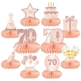 10PCS 70th Birthday Decorations Centerpieces for Table Decorations,Rose Gold Pink Happy 70th Birthday Honeycomb Table Topper Birthday Party Decoration for Women (Rose Gold & Pink, 70 Years)