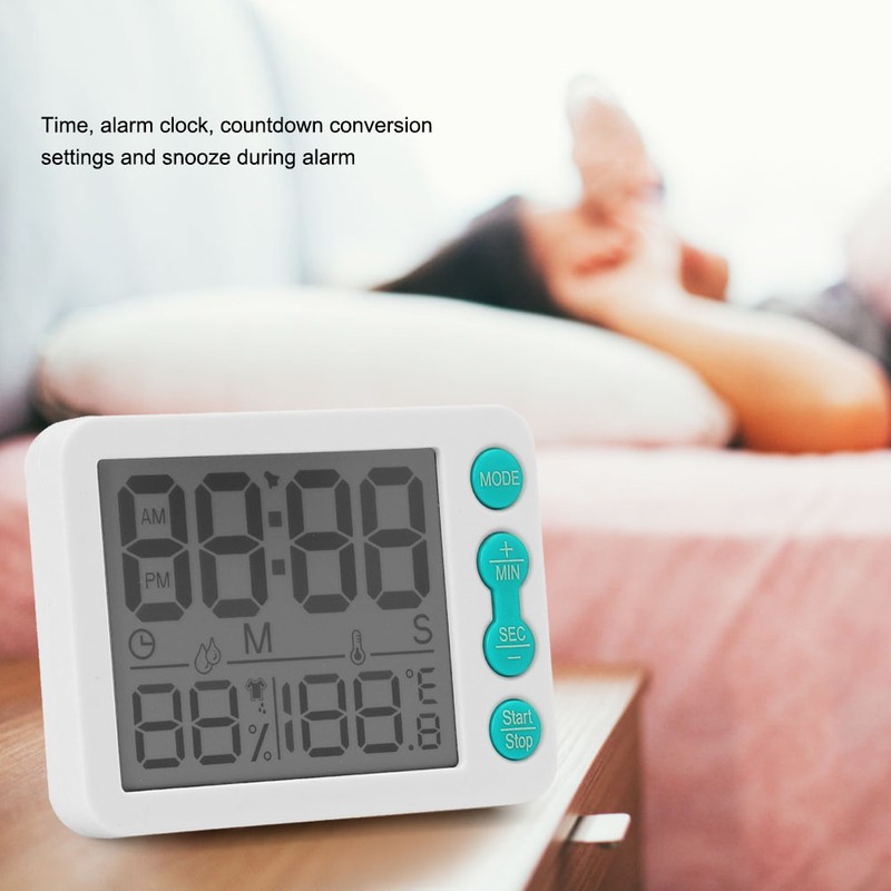 TS‑9606 Multifunctional Indoor Thermometer Hygrometer Clock Temperature and Humidity MeterWhite
