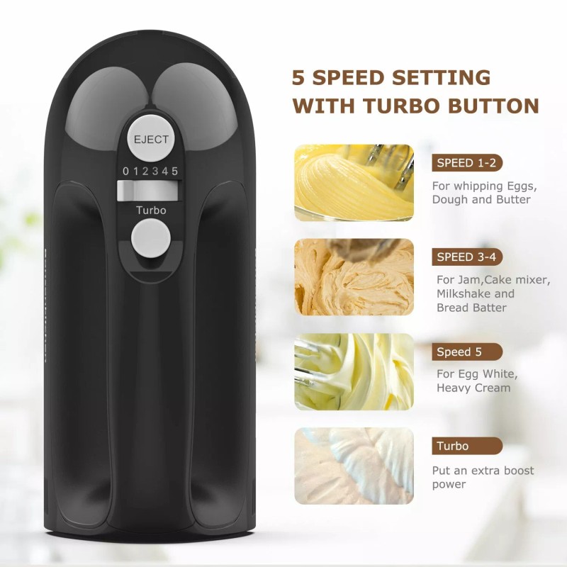 Bonsenkitchen Handheld Mixer with 4 Attachments with 5 Speed 250W