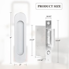 Fihatokus Pocket Door Handle with Edge Pull,6 inch Oval Recessed Flush Pocket Door Pulls,304 Stainless Steel Pocket Door Hardware, Hidden Edge Pull with Push Automatic Bounce Switch,Silver