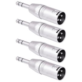 Jozzai Adaptador de 1/4 a XLR para micrófono, mezclador, paquete de 4, plata, acoplador TRS macho a XLR macho, adaptador TRS a XLR de 6,35 mm, aleación de zinc con niquelado