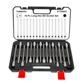 TOMMARS 16-Pc 3/8 Inch Drive Long Hex Bit Socket Set, Extra Long Allen Socket Set, CR-V and S2 Steel, SAE & Metric 1/8-3/8 in., 3-10 mm.