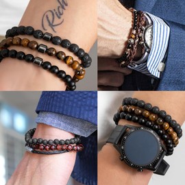 VEEDOFA Lava Stone Bracelet Bracelets for Men Adjustable Lava Rock Bracelets jewelry for Men Gifts Pulseras Para Hombres Bead Bracelet