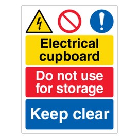 V Safety Electrical cupboard/Do not use for storage/Keep clear 210 x 297 mm (A4) - 3mm Reflective Aluminium Composite Safety Sign