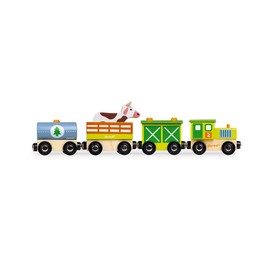 Janod - Story Farm Train - Wooden Circuit & Train - Cow Figurine Included - Early-Learning Toy - Fine Motor Skills - Water-Based Paints - 3 Years + J04630