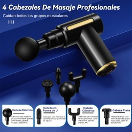 GVIOOBE Pistola de Masaje Muscular con 4 Cabezas, Mini Maquina Masajeadora de 6 Velocidades, Masaje Profesional Para Musculos Ligamentos y Tejidos, Pistola Portatil, Carga USB (Pantalla LCD Negra)