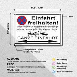 TAKULA Einfahrt Freihalten Signs Ausfahrt Freihalten Sign (30 x 20 cm Aluminium), Ein und Ausfahrt Freihalten Sign Parking Prohibited Sign