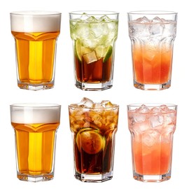 QAPPDA Set of 6 Highball Drinking Glasses, 16oz Water Glasses Iced Tea Glassware for Water, Juice, Beer, Cocktails, Iced Tea & Soda, Perfect for Kitchen, Bar & Dad Gifts