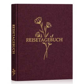 Lanpn Travel Diary Notebook for Women and Men, Linen Travel Diary for Filling in Photo Book Travel Journal with Prompts, Travel Book Holiday Journal Anniversary Travel Gifts (Burgundy, 110 Pages)