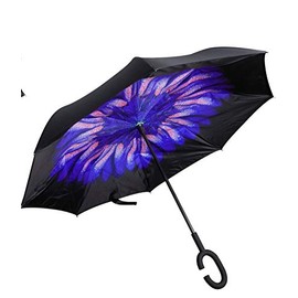 Worlds Best Flower Umbrella with Inverted Reverse Action, Self Standing, and C Shaped Handle (Blue)