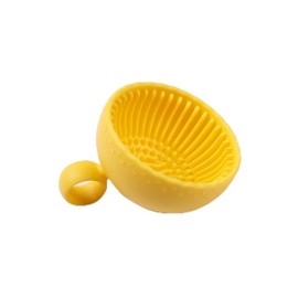 Silicone Scrubber Ball Cleaning Bowl – Multi-Purpose Brush Cleaner for Makeup & Dishes – Cute Round Design – Soft Scrubbing Pad for Beauty Tools, Kitchenware – 8 Colors (Yellow)