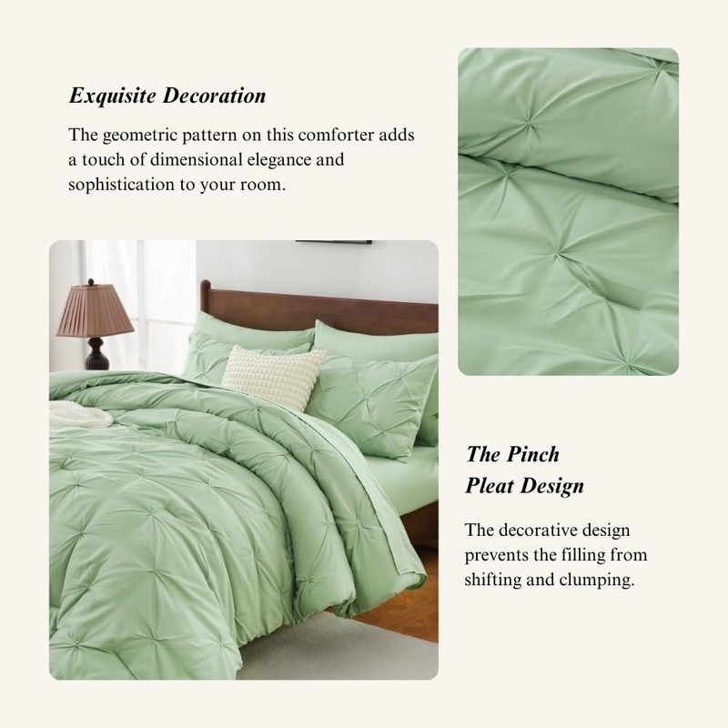 Queen Comforter Set, 7-Piece Bed in a Bag, Pintuck Bedding