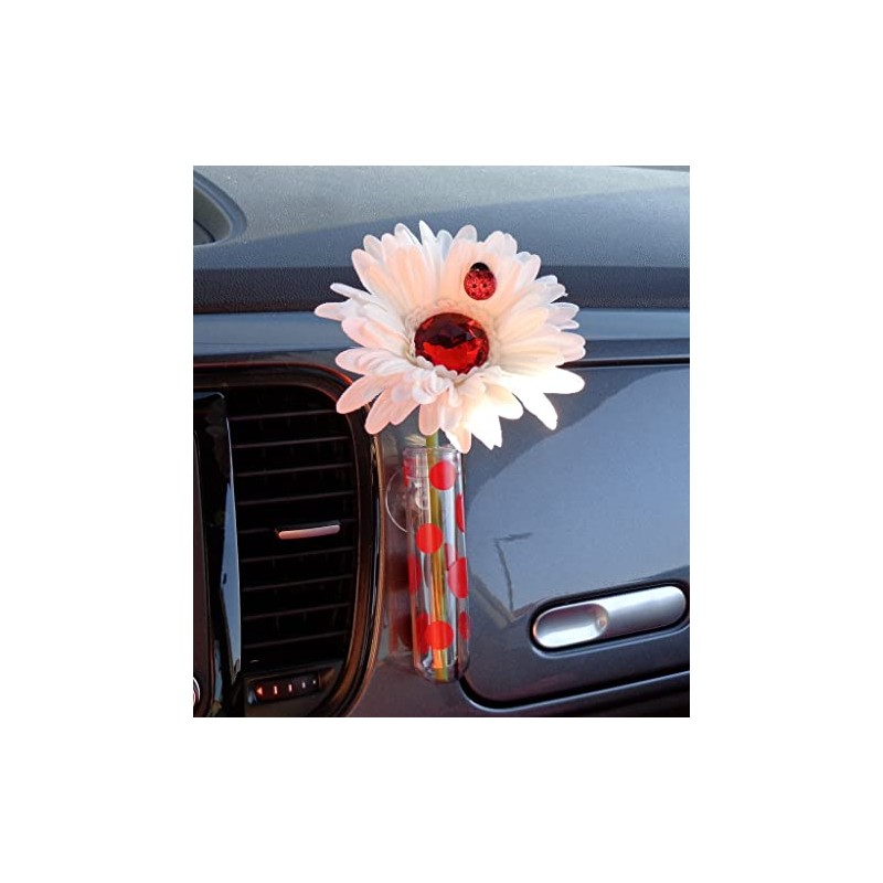 White Daisy Red Bling with Suction Vase - Compatible with