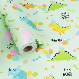 BIOBROWN Dinosaurs Wrapping Paper Roll - 17 Inches X 33 Feet (47 sq. ft. ttl.) - Happy Birthday Gifts Wrap Stone Paper for Birthday, Baby Shower, Party, Holiday, Boys Kids