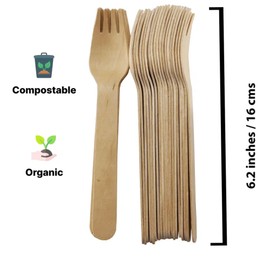 R and R Industries Harshu Wooden Cutlery - 100 Units per Pack | Disposable Utensils | Biodegradable and Compostable | Perfect for Parties, Picnics, and Events (FORK 100 PCS)