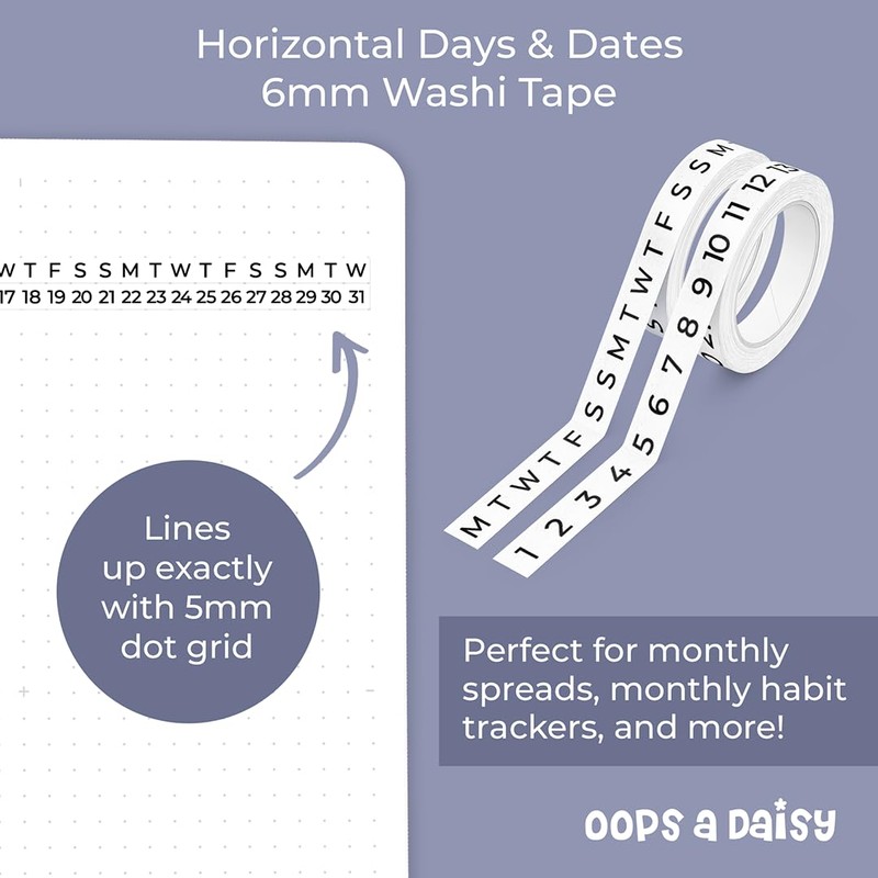 Oops a Daisy Day and Date Numbered Washi Tape for
