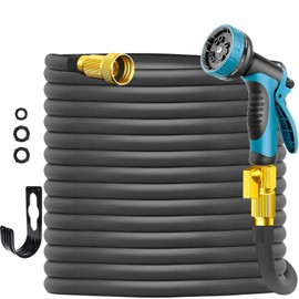 Garden Hose 50 ft, Lightweight No-Kink Leakproof Water Hose with 10 Functions Spray Nozzle and 3/4" Brass Connectors, for Lawn Watering, Floor Cleaning, and Car Washing, Black Blue