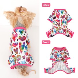 Dog Pajamas Small Sized Dogs Stretchable Summer Dog Clothes Pjs 4 Legs Girl Boy Cute Soft Puppy Outfits Doggie Cat Jammies Jumpsuit Sleeper for Pet (Love Heart, X-Small)