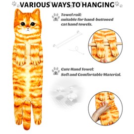 PAT JUUMG Funny Cat Hand Towels for Bathroom,Cute Bathroom Decorative Hanging Kitchen Towel,Super Absorbent Soft,Cat Gifts for Cat Lovers,Gifts For Women/New Home Gifts(Orange Cat)