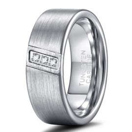 TRUMIUM Silver Wedding Bands For Men Women Tungsten Carbide Rings Three Cubic Zirconia Inlay Matte Finished Engagement Ring Comfort Fit Size 10.5