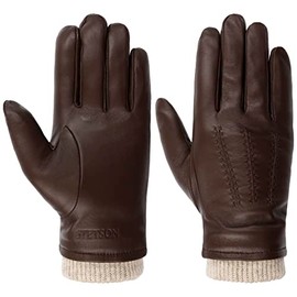 Stetson Conductive Sheepskin Leather Gloves Finger Gloves Men with Lining Autumn Winter 9 HS Dark Brown, dark brown
