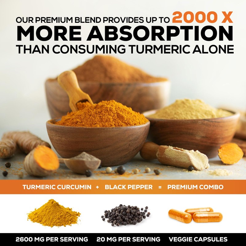 Turmeric Curcumin Supplement 2600mg - 95% Curcuminoids with Organic Turmeric