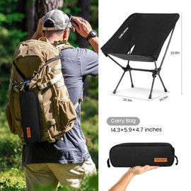 CAMEL CROWN Portable Camping Chair Folding Compact Lawn Lightweight Backpacking Chair with Carry Bag for Outdoor Hiking Beach Travel Picnic Festival Black