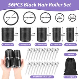56 PCS Hair Curler Rollers with 5 Sizes Self Grip Hair Rollers with Storage Bag for Long Medium Short Thick Fine Volume Bangs Hair Jumbo Hair Roller for Salon Hairdressing and DIY Hairstyles