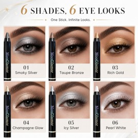 6 Pcs Double-ended Shimmery Eyeshadow Sticks for Colorful Eye Makeup