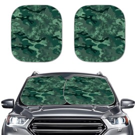 Finagallathe 2 Piece Green Camo Sunshade for Car Windshield Auto Sun Visor Protector Front Windshield Sunshade Automotive Interior Sun Protection, Foldable Universal fit Most Car Truck SUV