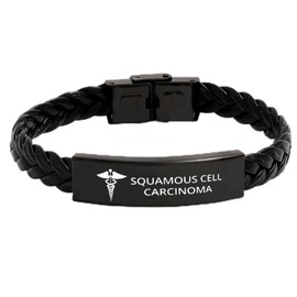 DOMYUHAO Medical Squamous Cell Carcinoma Awareness Medical Symbol Braided Leather Bracelet SOS Emergency Health Life Alert ID Engraved Stainless Steel Jewelry Silver Adjustable Bracelet For Women Men