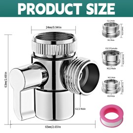 Shower Diverter Valve, Faucet Diverter Valve with Aerator Brass Sink 3-Way Diverter Valve for Hand Held Shower with M22/M24/G1/2 Adapters for Bathroom Bathtub