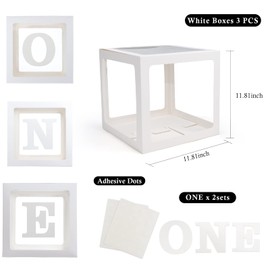 Voircoloria 1st Birthday Decorations for Boys, 3Pcs One Boxes for 1st Birthday for Boy or Girl with ONE Letters for Photoshoot Props 1st Birthday Party(White