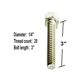 304 Stainless Steel Hex Bolt Set, 1/4"-20 X 3 Bolts with Nuts, Lock Washers, Flat Washers, 10 Set/Bag