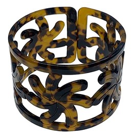 Hulu Makana 5.0 cm Faux Turtle Shell Cuff Bracelet - Hawaiian/Samoan Style Tiare Carved Design